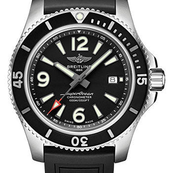 Breitling Superocean Automatic 44 Watch - Steel - Black Dial - Black Diver Pro III Strap - Tang Buckle - A17367D71B1S1