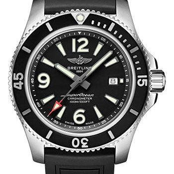 Breitling Superocean Automatic 44 Watch - Stainless Steel - Black Dial - Black Rubber Strap - Folding Buckle - A17367D71B1S2