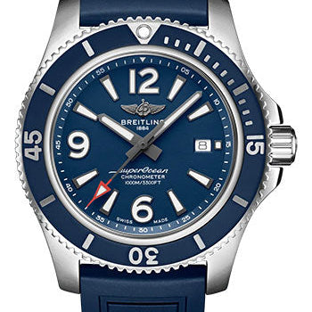 Breitling Superocean Automatic 44 Watch - Stainless Steel - Blue Dial - Blue Rubber Strap - Folding Buckle - A17367D81C1S2