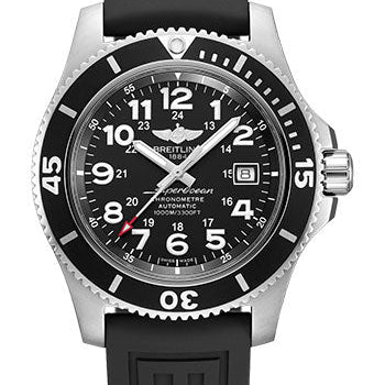 Breitling Superocean II 44 Watch - Steel - Volcano Black Dial - Black Diver Pro III Strap - Tang Buckle - A17392D71B1S1
