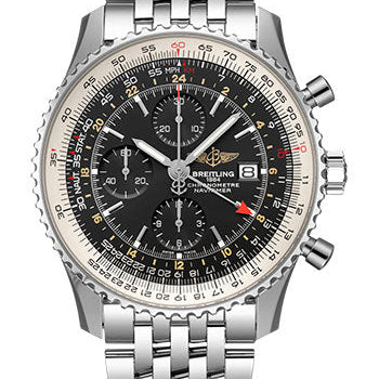 Breitling Navitimer Chronograph GMT 46 Watch - Stainless Steel - Black Dial - Metal Bracelet - A24322121B1A1