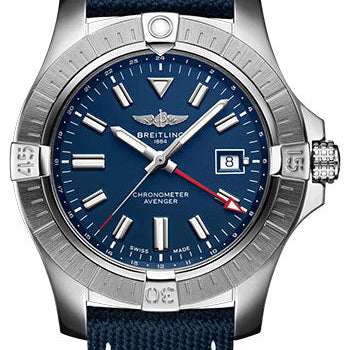 Breitling Avenger Automatic GMT 45 Watch - Stainless Steel - Blue Dial - Blue Calfskin Leather Strap - Tang Buckle - A32395101C1X1