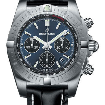 Breitling Chronomat B01 Chronograph 44 Watch - Steel Case - Blackeye Blue Dial - Black Croco Strap - AB0115101C1P2