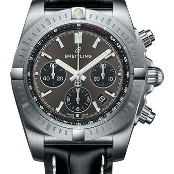 Breitling Chronomat B01 Chronograph 44 Watch - Steel Case - Blackeye Gray Dial - Black Croco Strap - AB0115101F1P1