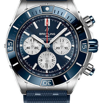 Breitling Super Chronomat B01 44 Watch - Stainless Steel - Blue Dial - Blue Rubber Strap - Folding Buckle - AB0136161C1S1