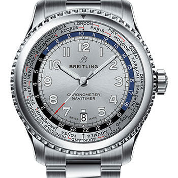 Breitling Aviator 8 B35 Automatic Unitime 43 Watch - Steel Case - Mercury Silver Dial - Steel Professional III Bracelet - AB3521U01G1A1