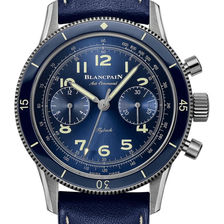 Blancpain Air Command Titanium Blue Calfskin Men's Watch - AC02 12B40 63B