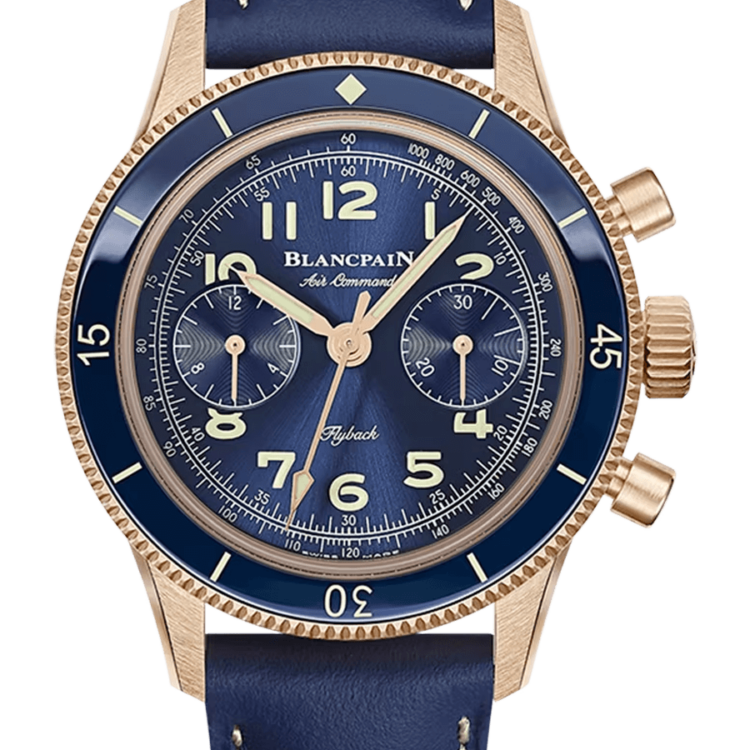 Blancpain Air Command Red Gold Blue Calfskin Unisex Watch - AC03 36B40 63B