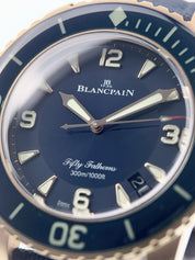 Fifty Fathoms 5015A-3630-63B Rose Gold Blue Blancpain Watch | Birmingham Luxury Watches