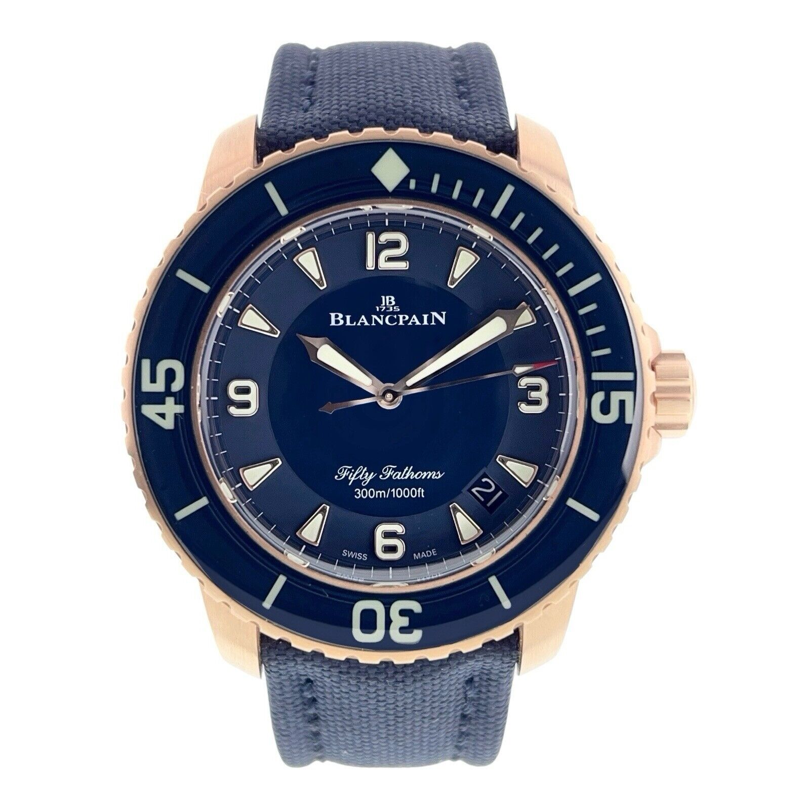 Fifty Fathoms 5015A-3630-63B Rose Gold Blue Blancpain Watch | Birmingham Luxury Watches