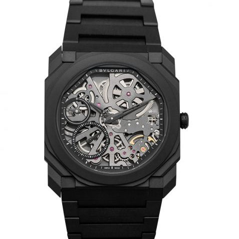 Bvlgari Octo Finissimo Extra Thin Manual-winding Skeleton Dial Black Ceramic Men's Watch