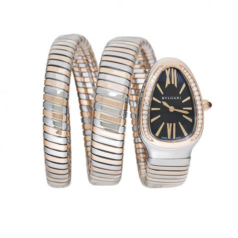 Bvlgari Serpenti Tubogas Quartz Black Opaline Dial Diamond Bezel Ladies Watch