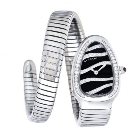 Bvlgari Serpenti Tubogas Quartz Black Dial Steel Diamond Ladies Watch