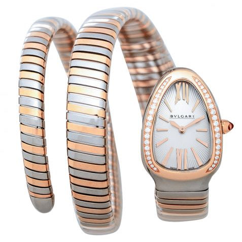 Bvlgari Serpenti Tubogas Quartz White Dial Diamond Bezel Ladies Watch