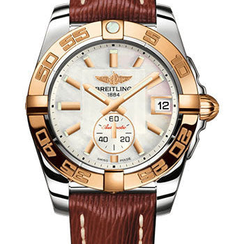 Breitling Galactic 36 Automatic Watch - Steel and 18K Rose Gold - Mother-Of-Pearl Dial - Brown Calfskin Leather Strap - Tang Buckle - C37330121A1X1