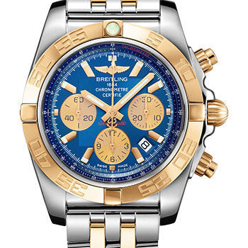 Breitling Chronomat 44 Watch - Steel & Gold - Metallica Blue Dial - Steel And Gold Bracelet - CB0110121C1C1