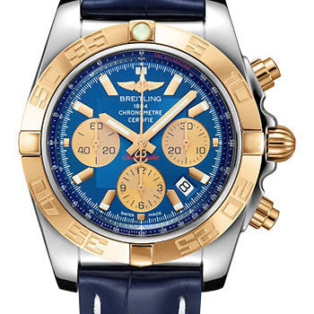 Breitling Chronomat 44 Watch - Steel and 18K Rose Gold - Blue Dial - Blue Alligator Leather Strap - Folding Buckle - CB0110121C1P2