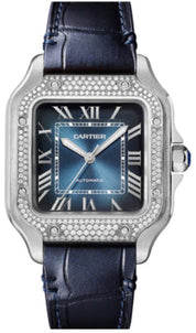 Cartier Santos De Cartier Medium  Automatic  Steel  Diamonds  Interchangeable Metal  Leather Bracelets - W4SA0006
