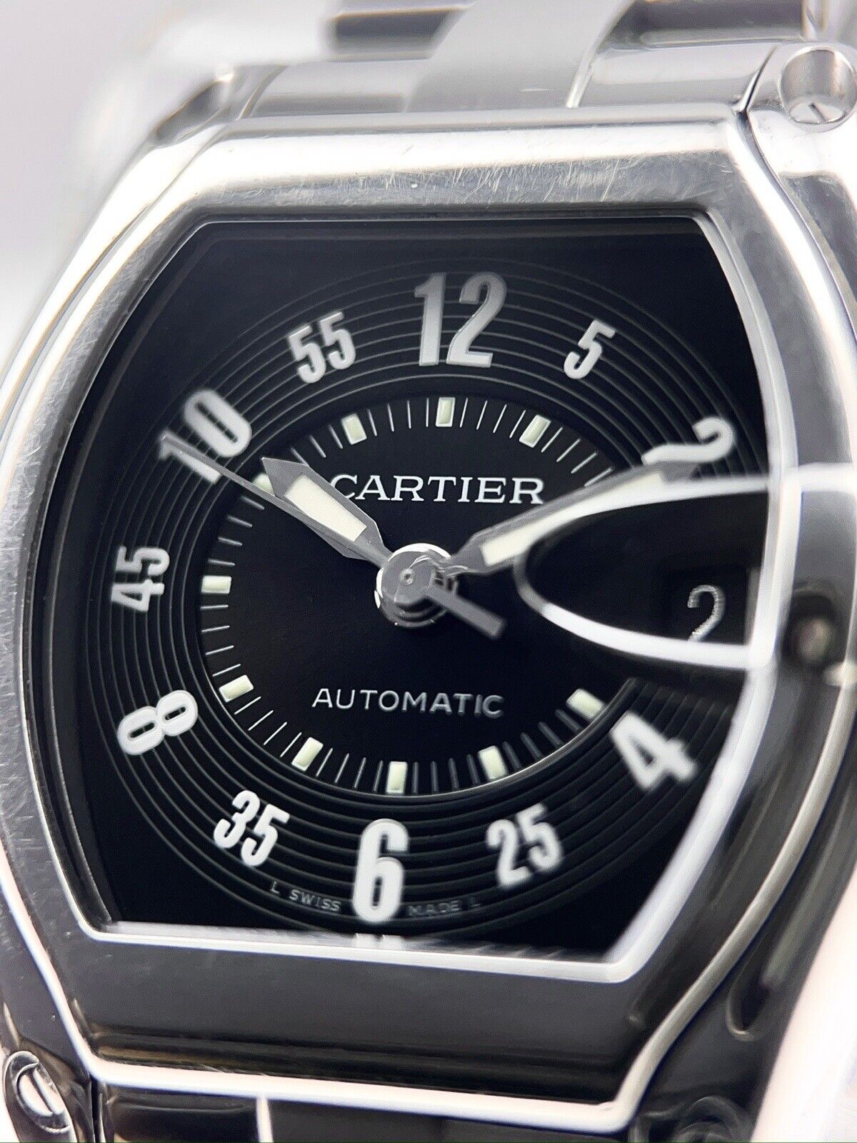 Cartier Roadster 39mm Stainless Steel Automatic 2510 Men's Black Dial Watch