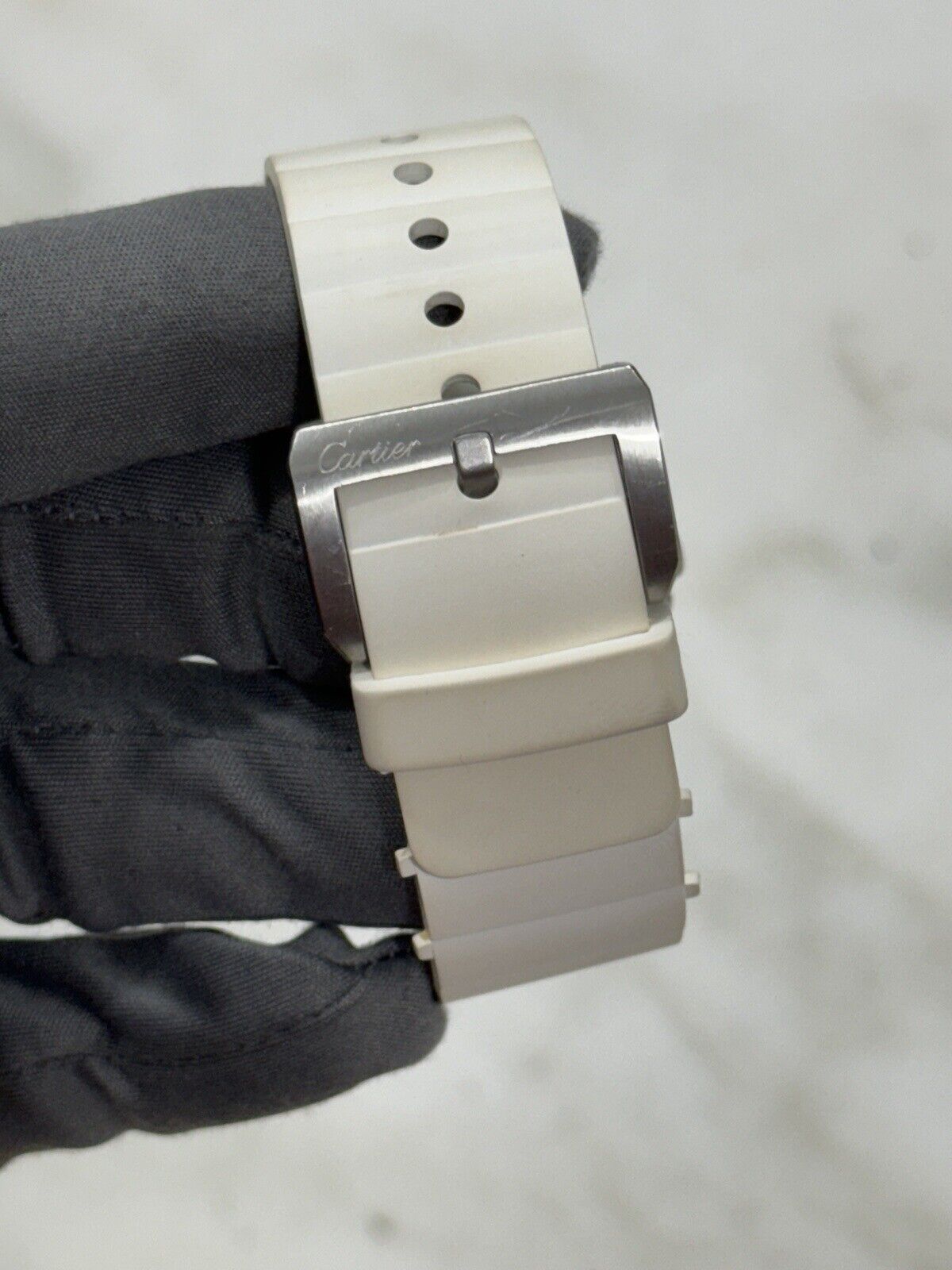 33mm Unisex Cartier Santos 100 White Steel and Rubber W201229U2 Watch