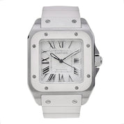 33mm Unisex Cartier Santos 100 White Steel and Rubber W201229U2 Watch