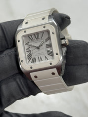33mm Unisex Cartier Santos 100 White Steel and Rubber W201229U2 Watch