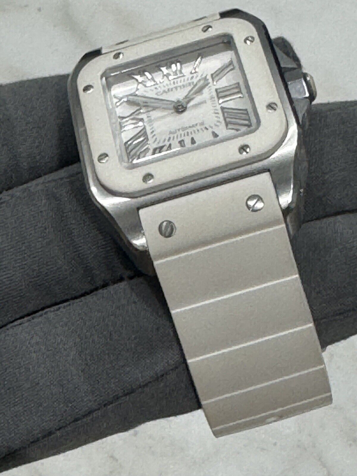 33mm Unisex Cartier Santos 100 White Steel and Rubber W201229U2 Watch
