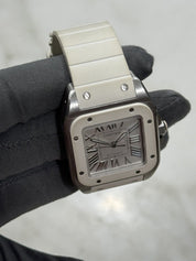 33mm Unisex Cartier Santos 100 White Steel and Rubber W201229U2 Watch