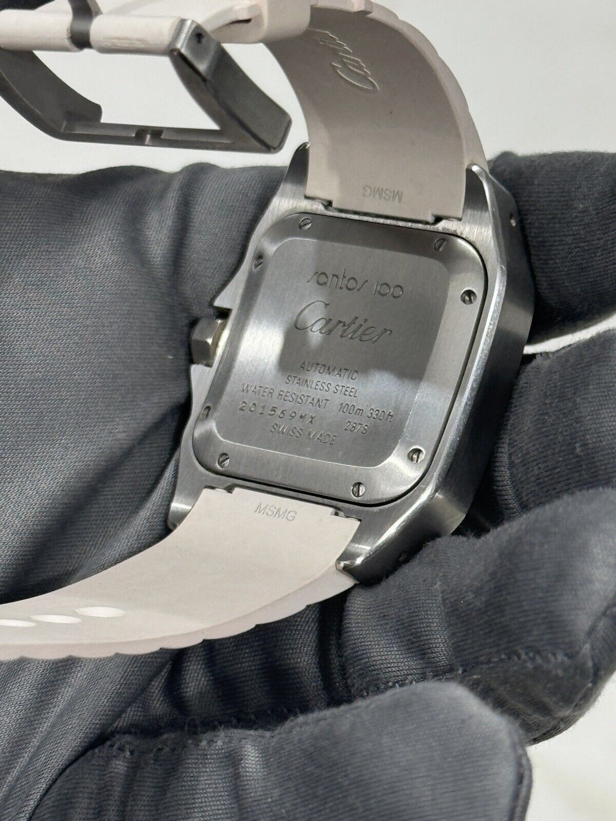 Unisex Cartier Santos 100 33mm White Steel Rubber Automatic W201229U2