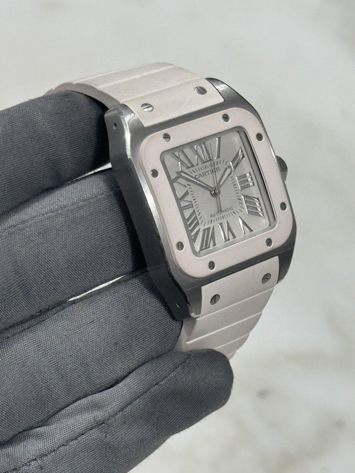 Unisex Cartier Santos 100 33mm White Steel Rubber Automatic W201229U2