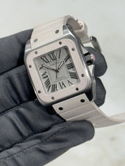 Unisex Cartier Santos 100 33mm White Steel Rubber Automatic W201229U2