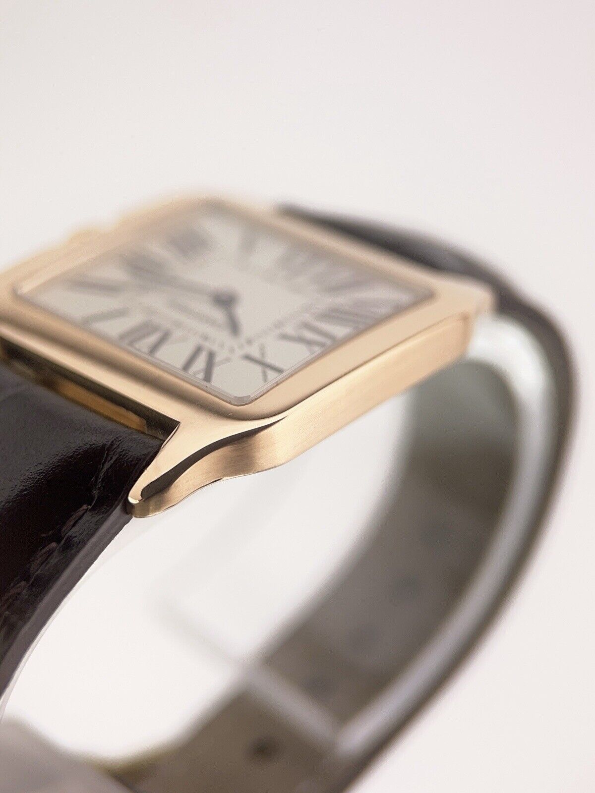 Mens Silver Dial Cartier Santos Dumont 18k Rose Gold Quartz W2009251