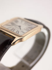 Mens Silver Dial Cartier Santos Dumont 18k Rose Gold Quartz W2009251