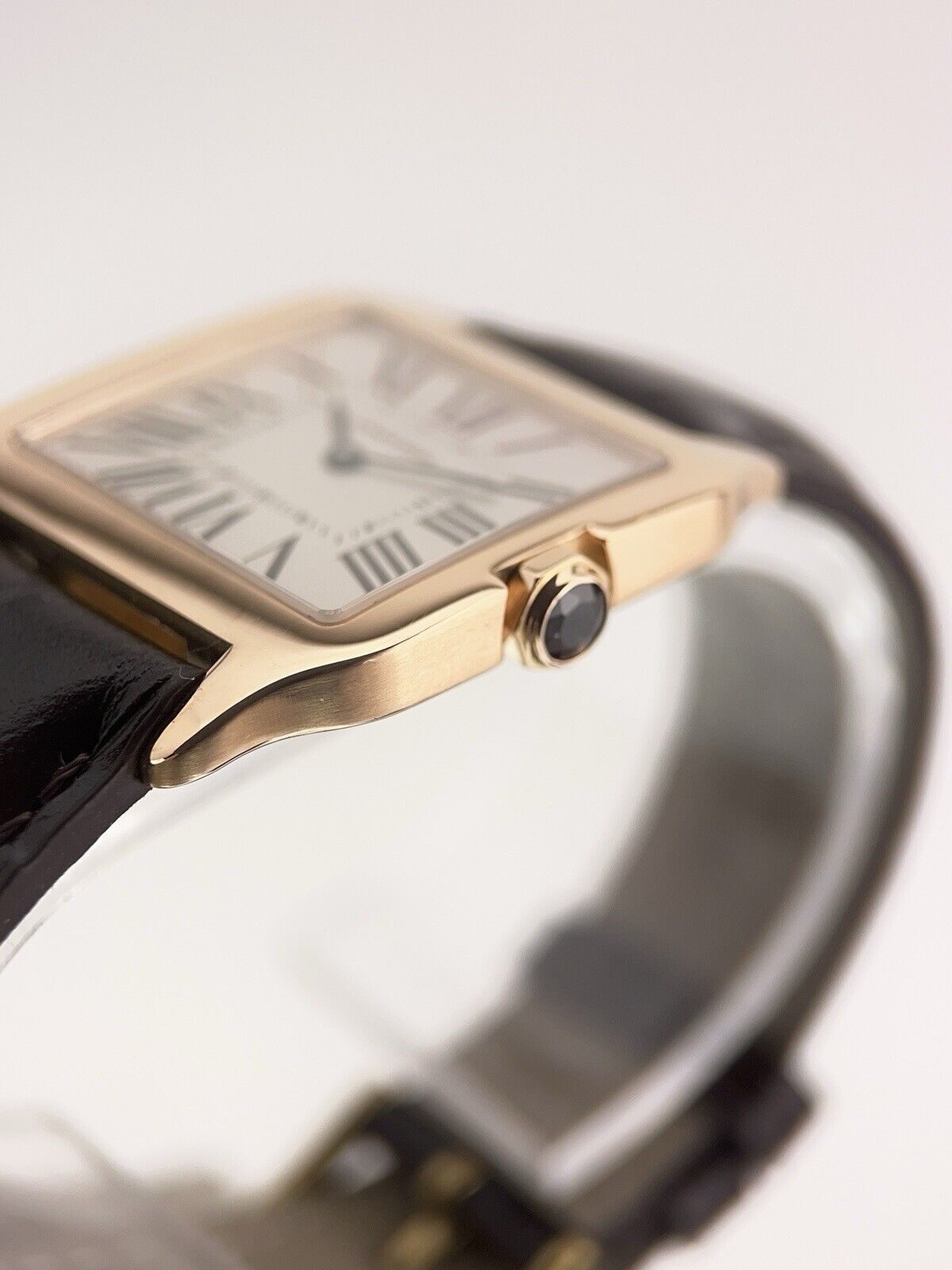 Mens Silver Dial Cartier Santos Dumont 18k Rose Gold Quartz W2009251