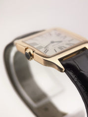 Mens Silver Dial Cartier Santos Dumont 18k Rose Gold Quartz W2009251