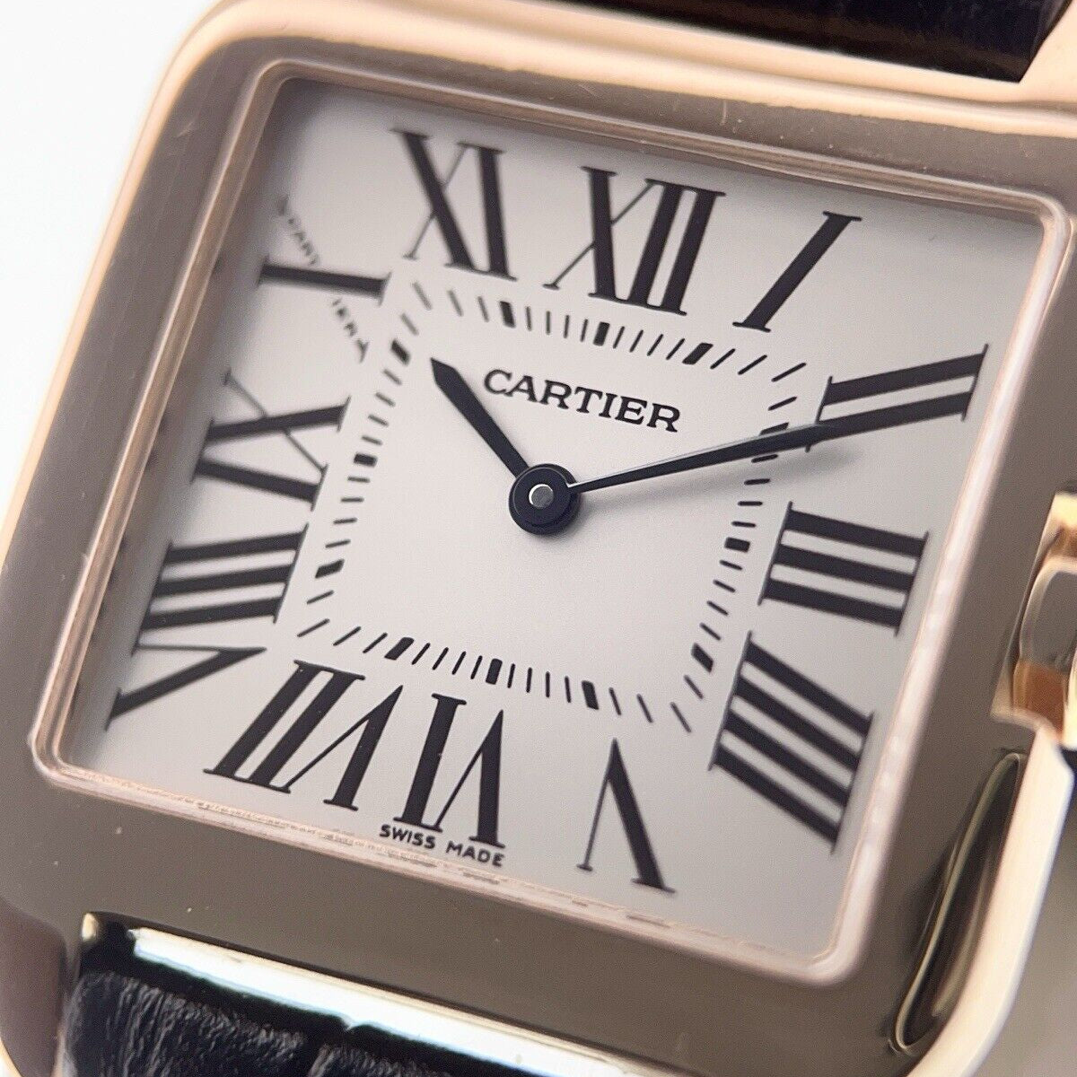 Mens Silver Dial Cartier Santos Dumont 18k Rose Gold Quartz W2009251
