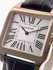 Mens Silver Dial Cartier Santos Dumont 18k Rose Gold Quartz W2009251