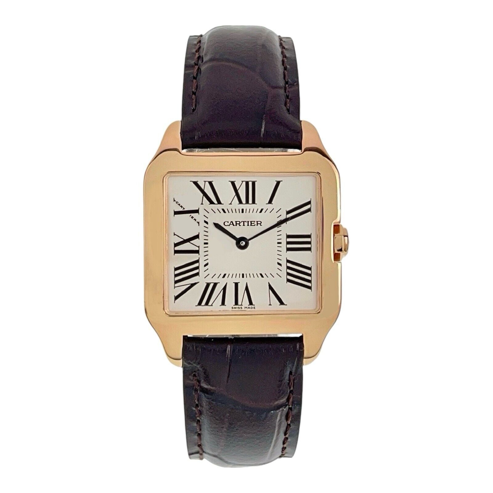 Mens Silver Dial Cartier Santos Dumont 18k Rose Gold Quartz W2009251