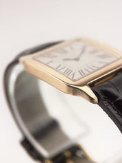 Mens Silver Dial Cartier Santos Dumont 18k Rose Gold Quartz W2009251