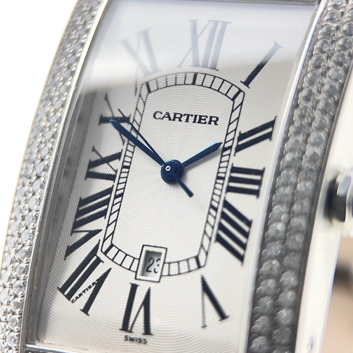 Cartier Tank Americaine 26mm 18k White Gold Diamond Bezel W2603256