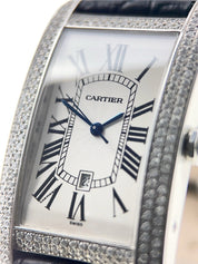 Cartier Tank Americaine 26mm 18k White Gold Diamond Bezel W2603256