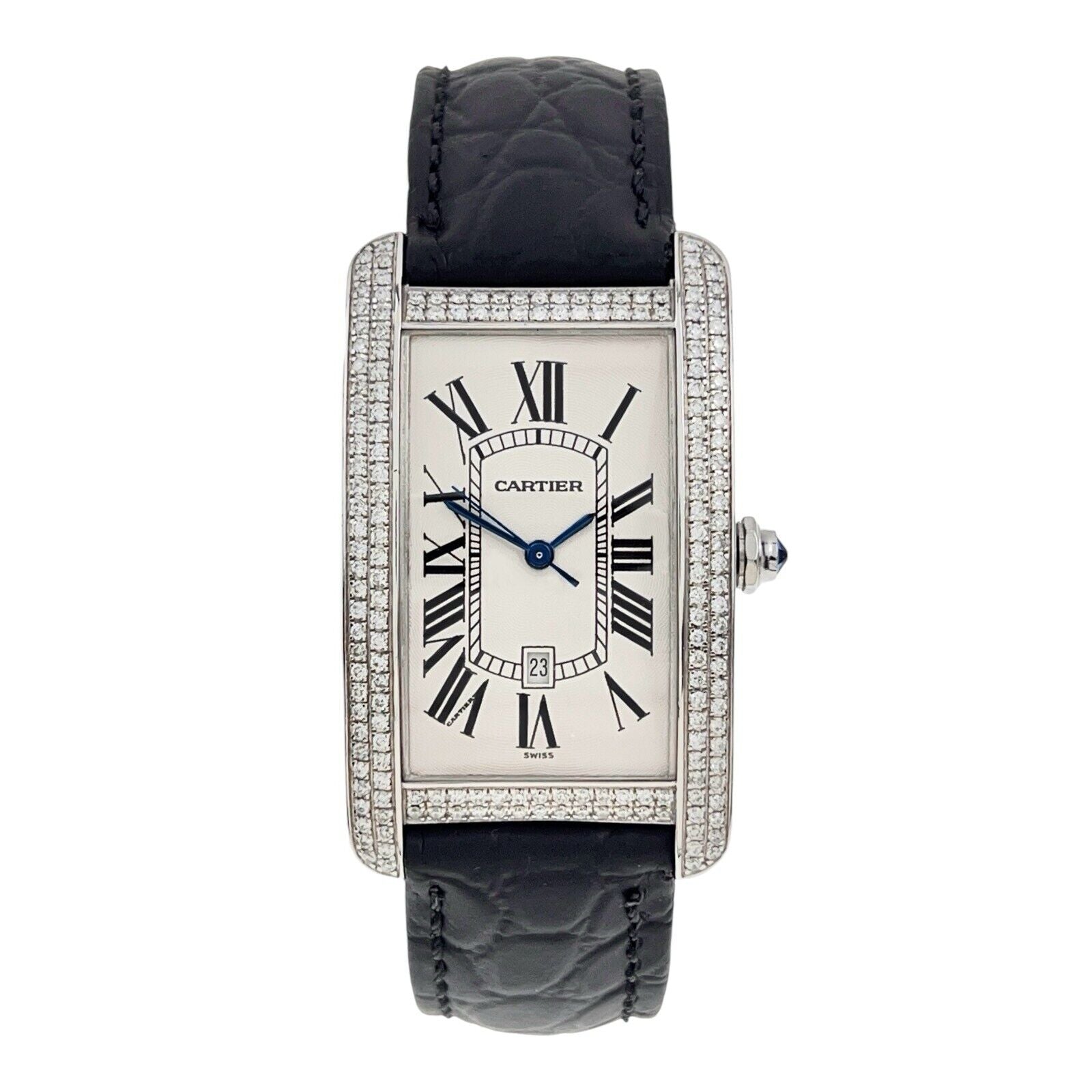 Cartier Tank Americaine 26mm 18k White Gold Diamond Bezel W2603256