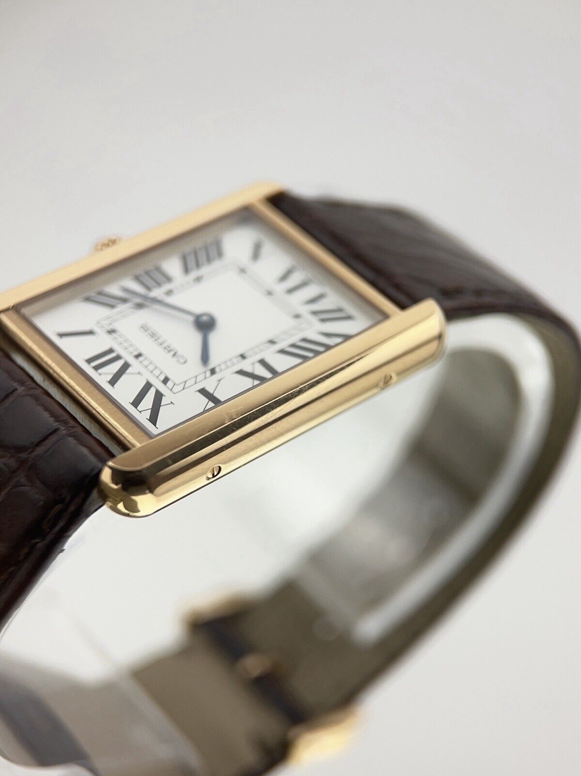 Cartier Tank Solo 18k Rose Gold 27mm Quartz Brown Strap W5200025 Watch
