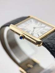 27mm Cartier Tank Solo 18k Yellow Gold 2742 Silver Dial Watch