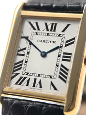 27mm Cartier Tank Solo 18k Yellow Gold 2742 Silver Dial Watch