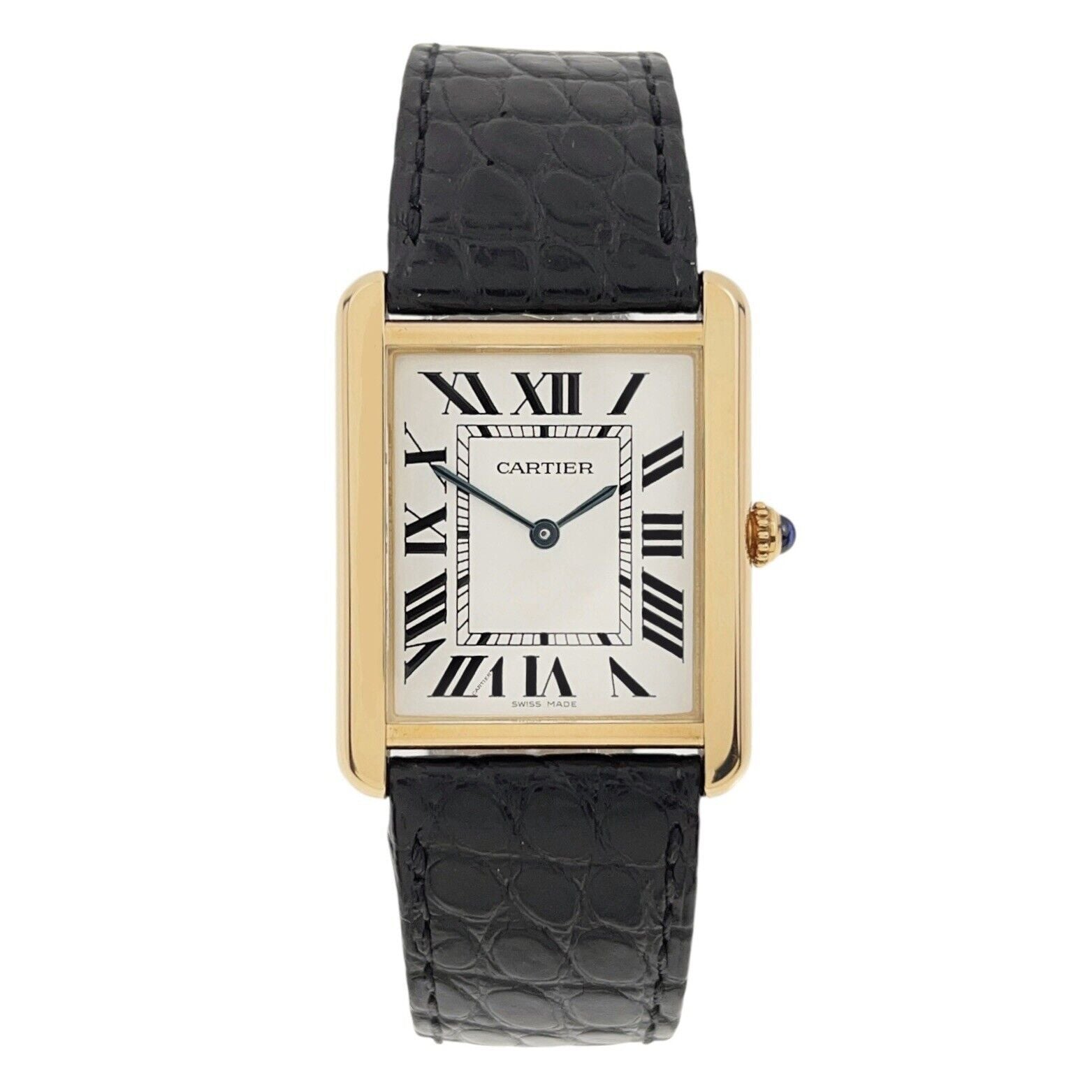 27mm Cartier Tank Solo 18k Yellow Gold 2742 Silver Dial Watch