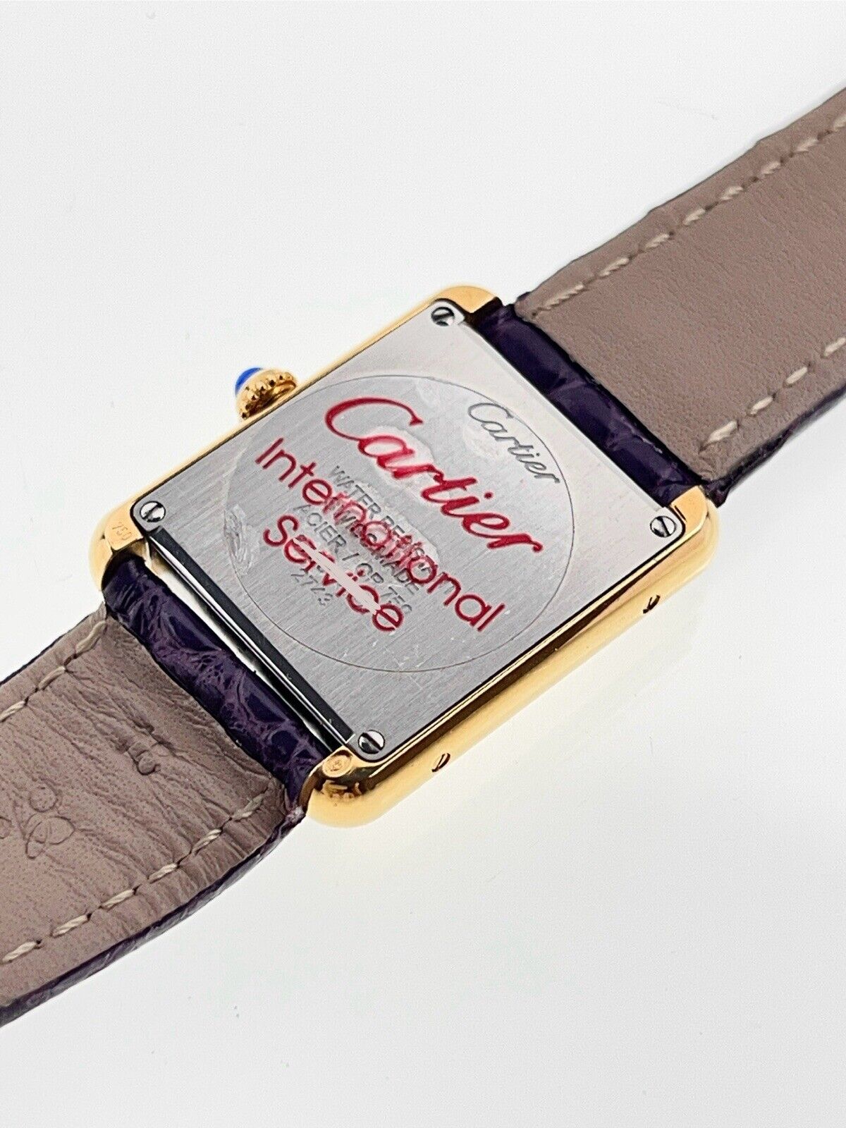 Cartier Tank Solo 18k Yellow Gold and Steel 24mm Women Purple Strap 2743