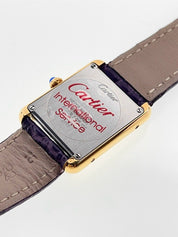 Cartier Tank Solo 18k Yellow Gold and Steel 24mm Women Purple Strap 2743