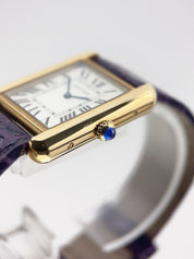 Cartier Tank Solo 18k Yellow Gold and Steel 24mm Women Purple Strap 2743