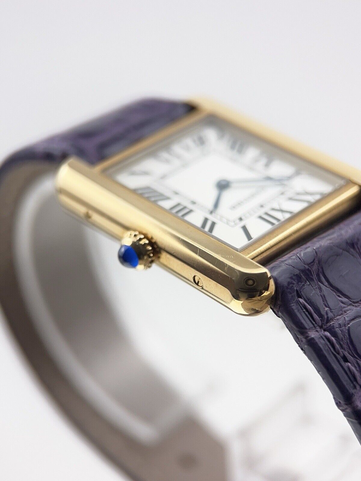 Cartier Tank Solo 18k Yellow Gold and Steel 24mm Women Purple Strap 2743